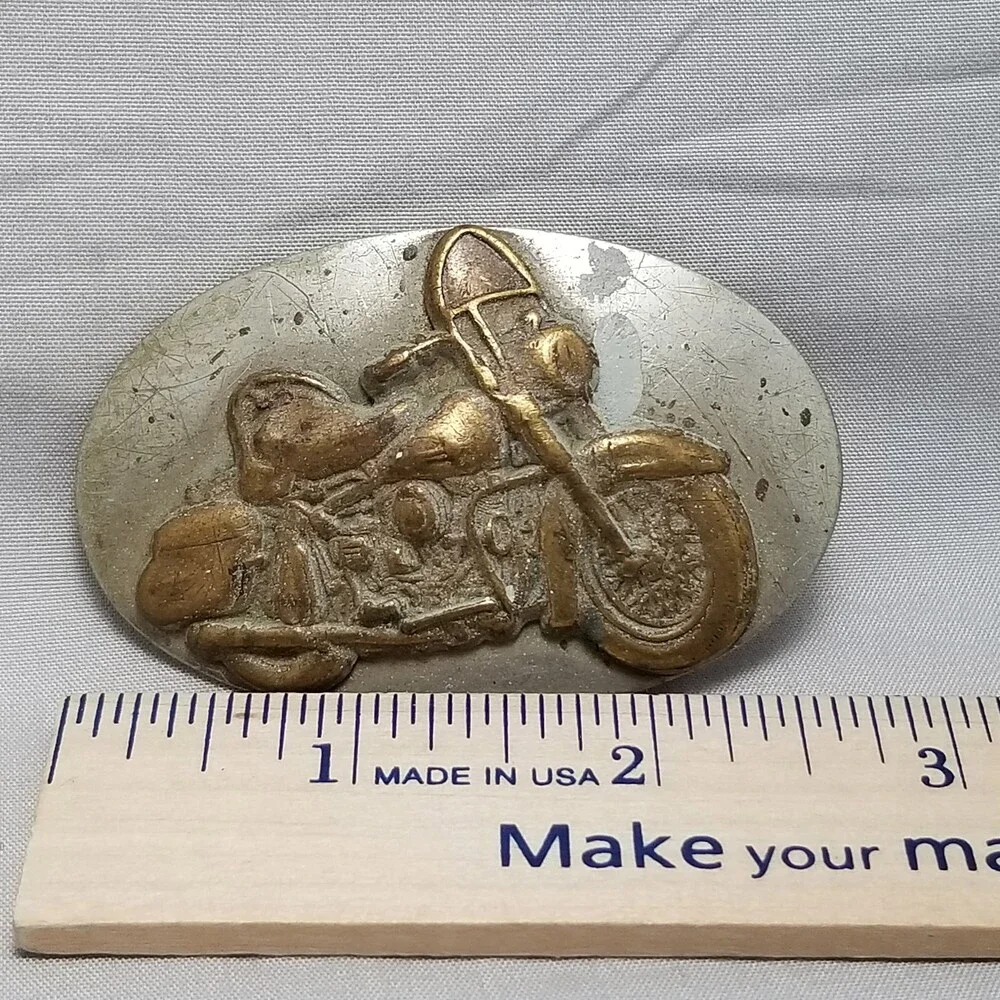 Vintage Nickel Silver Harley Davidson FL 1950s Style Motorcycle Belt Buckle Bike